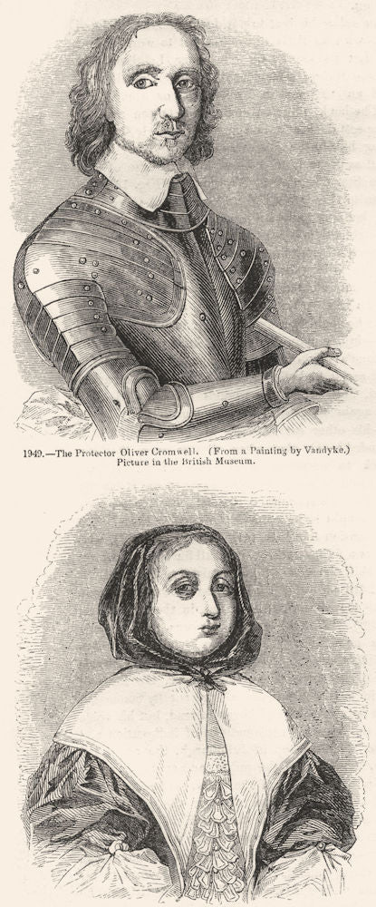 POLITICS. Oliver Cromwell & wife 1845 old antique vintage print picture